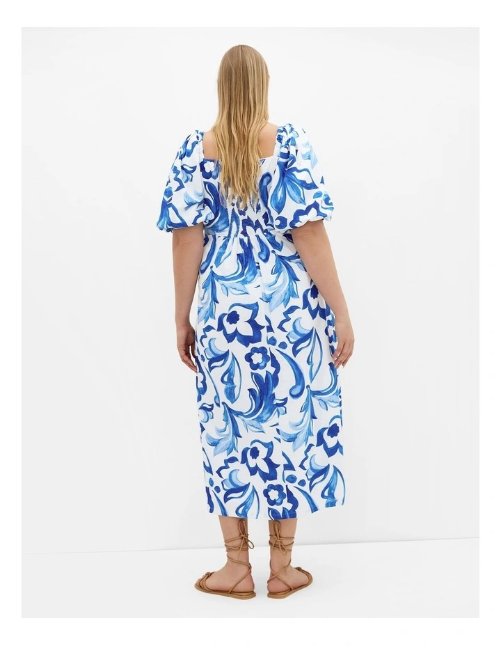 Nala Print Twist Front Dress in White image 2