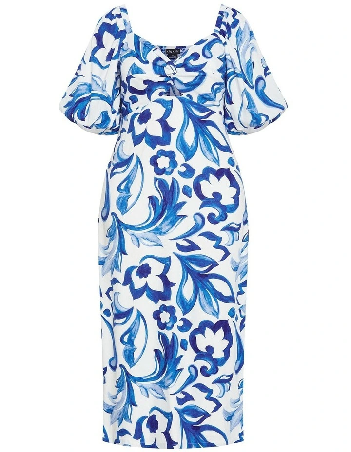 Nala Print Twist Front Dress in White image 3