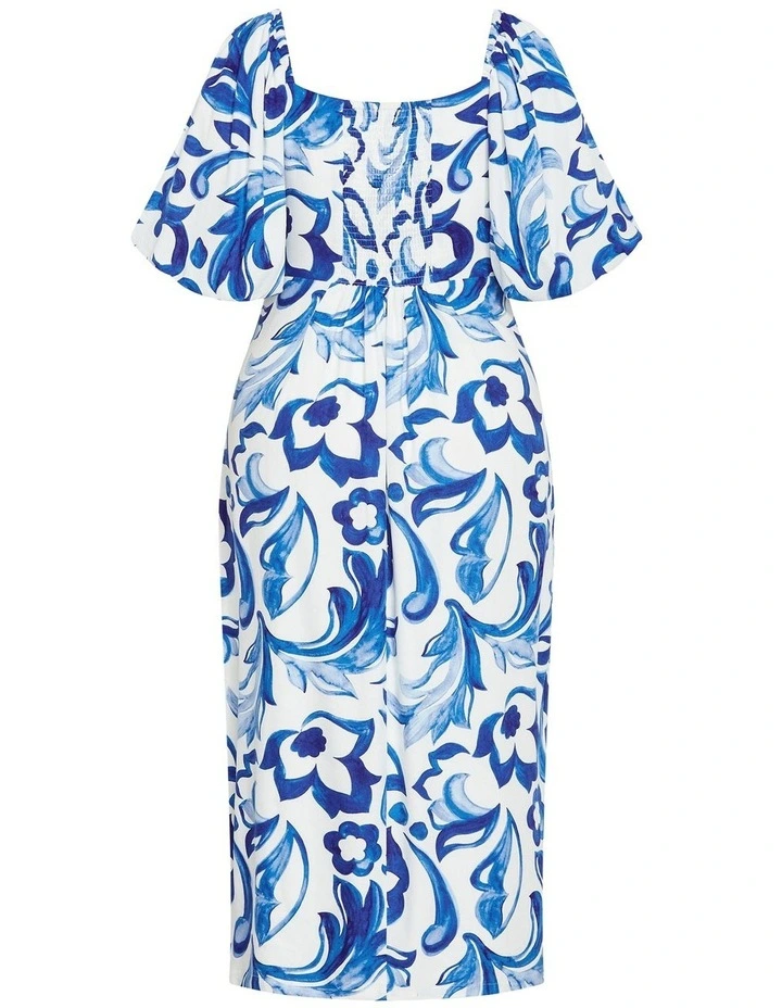 Nala Print Twist Front Dress in White image 4