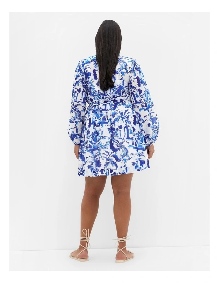 Stasia Print Wrap Mini Dress in Blue image 2