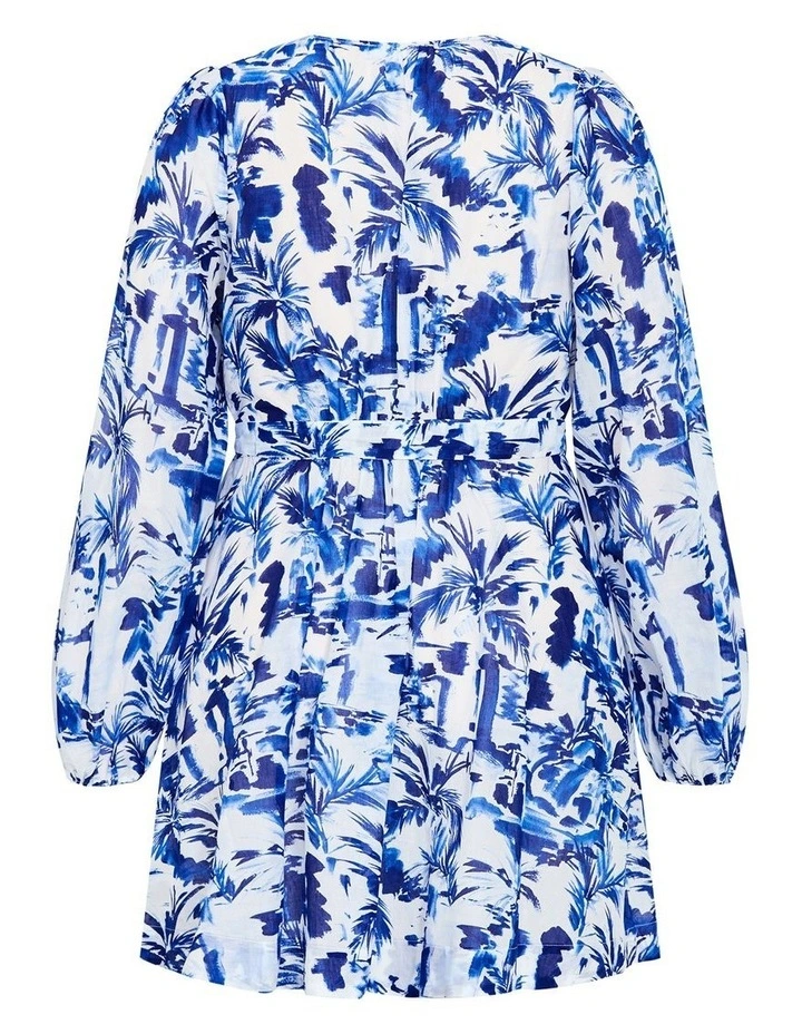 Stasia Print Wrap Mini Dress in Blue image 4