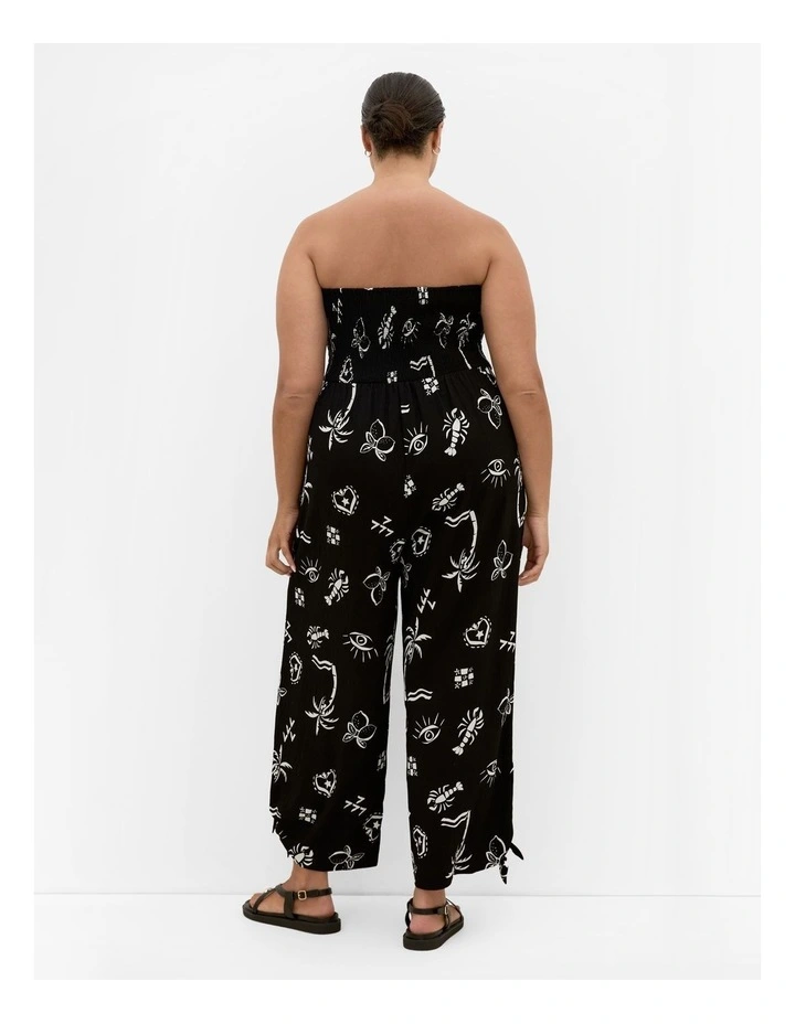 Smocked Print Jumpsuit in Black image 2