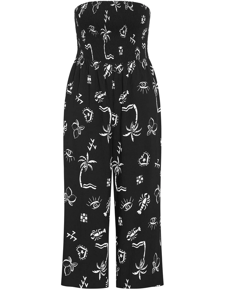 Smocked Print Jumpsuit in Black image 3