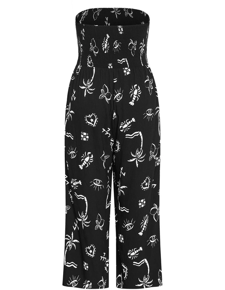 Smocked Print Jumpsuit in Black image 4