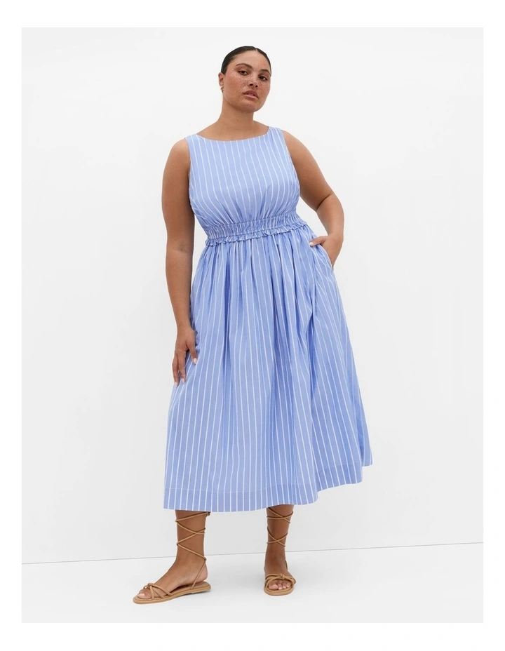 Anna Stripe Cotton Dress in Sky Blue image 1