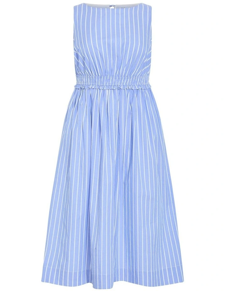 Anna Stripe Cotton Dress in Sky Blue image 3