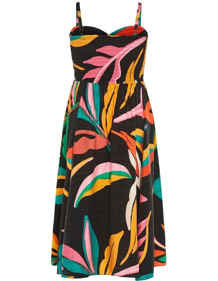 Maui Print Shirred Maxi Dress in Black image 4