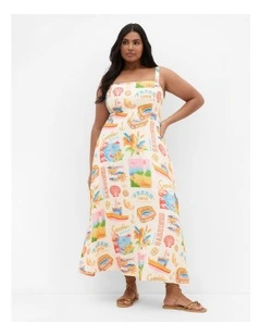 Seaside Print Maxi Dress in Cream