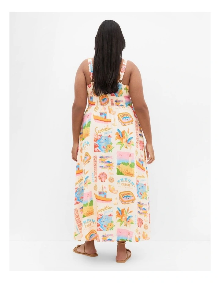 Seaside Print Maxi Dress in Cream image 2