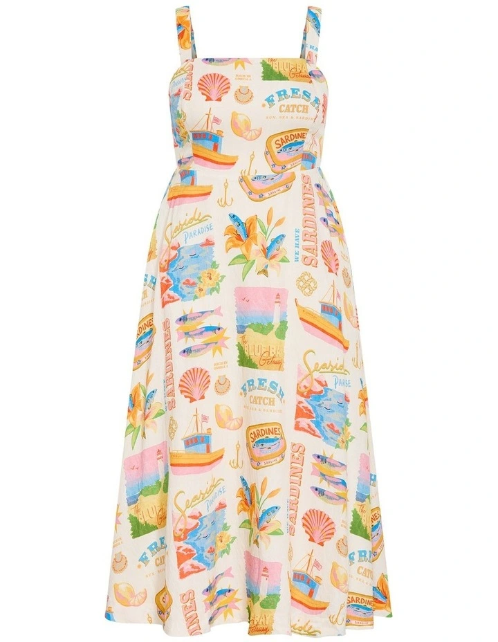 Seaside Print Maxi Dress in Cream image 3