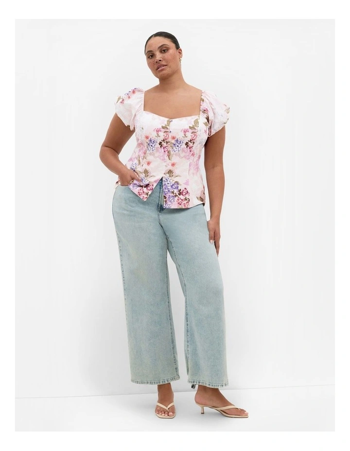 Aliyah Print Balloon Sleeve Top in Light Pink image 1