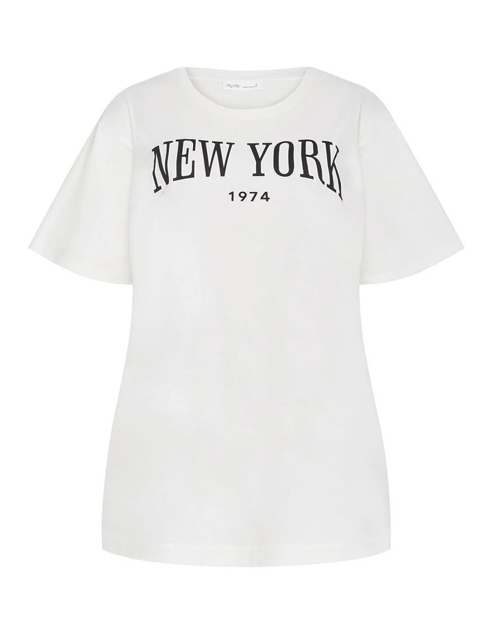 Oversized New York Tee in Ivory image 3
