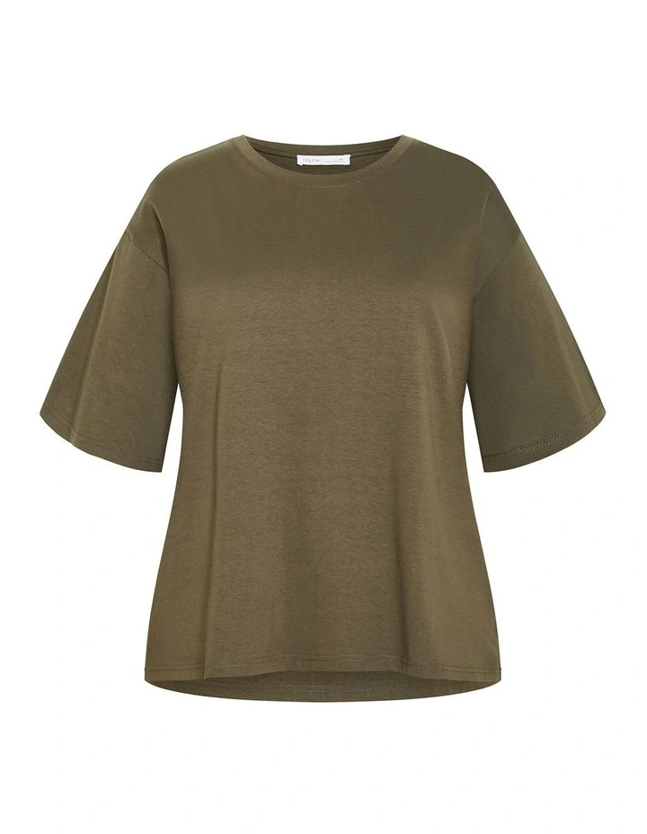 Oversized Crew Neck Tee in Khaki image 3