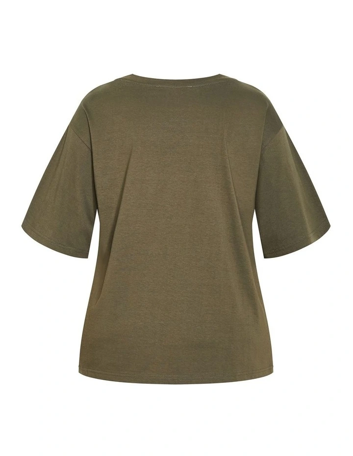 Oversized Crew Neck Tee in Khaki image 4