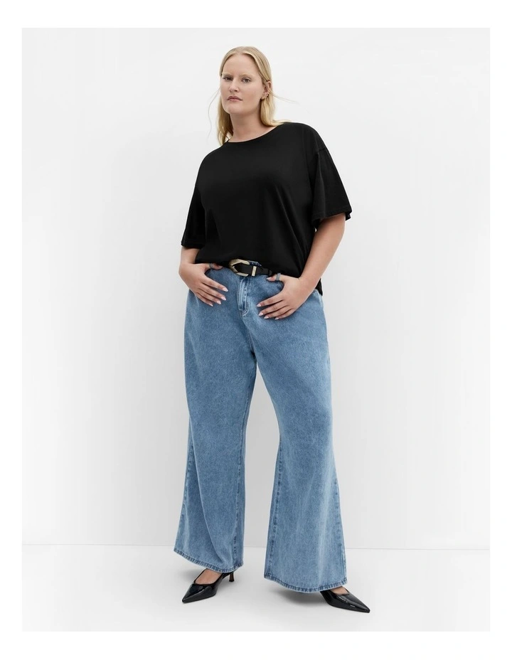 Oversized Split Tee in Black image 1