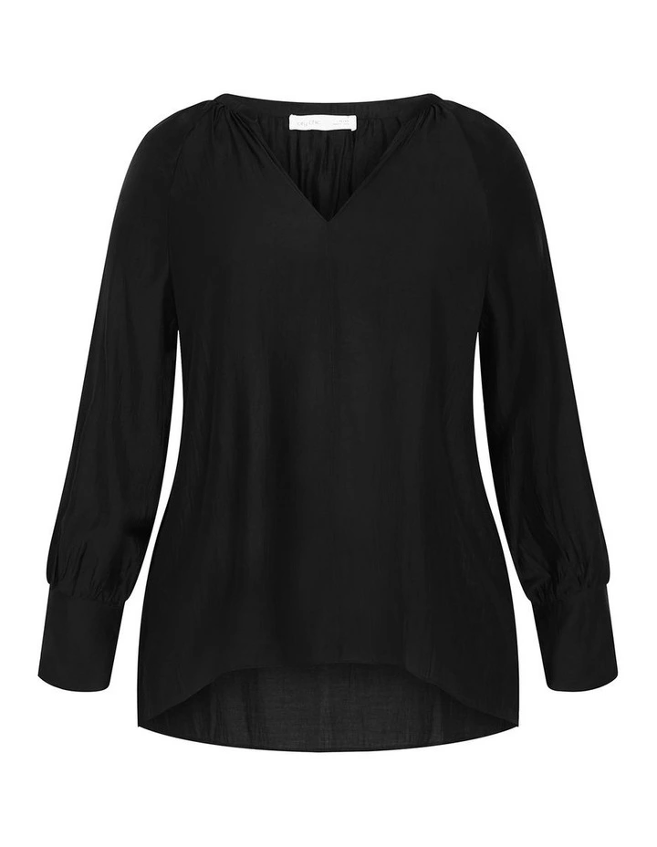 Felicity Relaxed V Neck Shirt in Black image 3