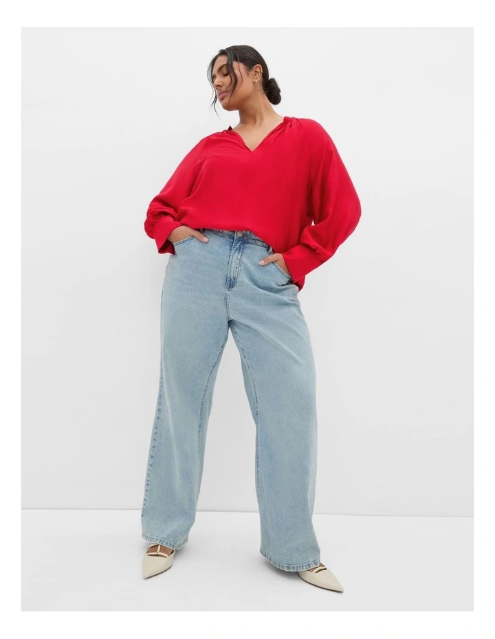 Felicity Relaxed V Neck Shirt in Red image 1