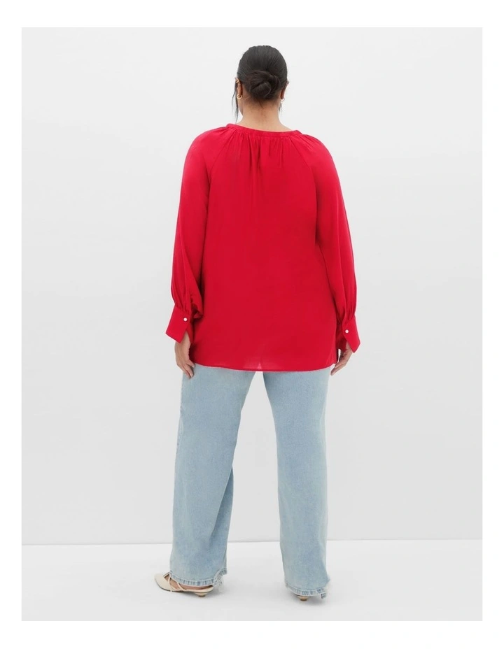 Felicity Relaxed V Neck Shirt in Red image 2
