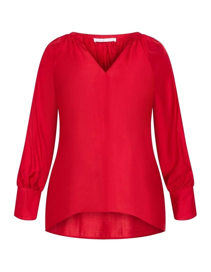 Felicity Relaxed V Neck Shirt in Red image 3