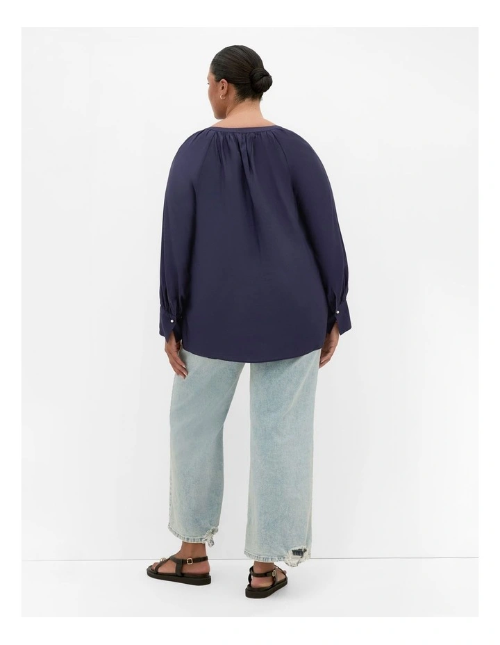 Felicity Relaxed V Neck Shirt in Navy image 2