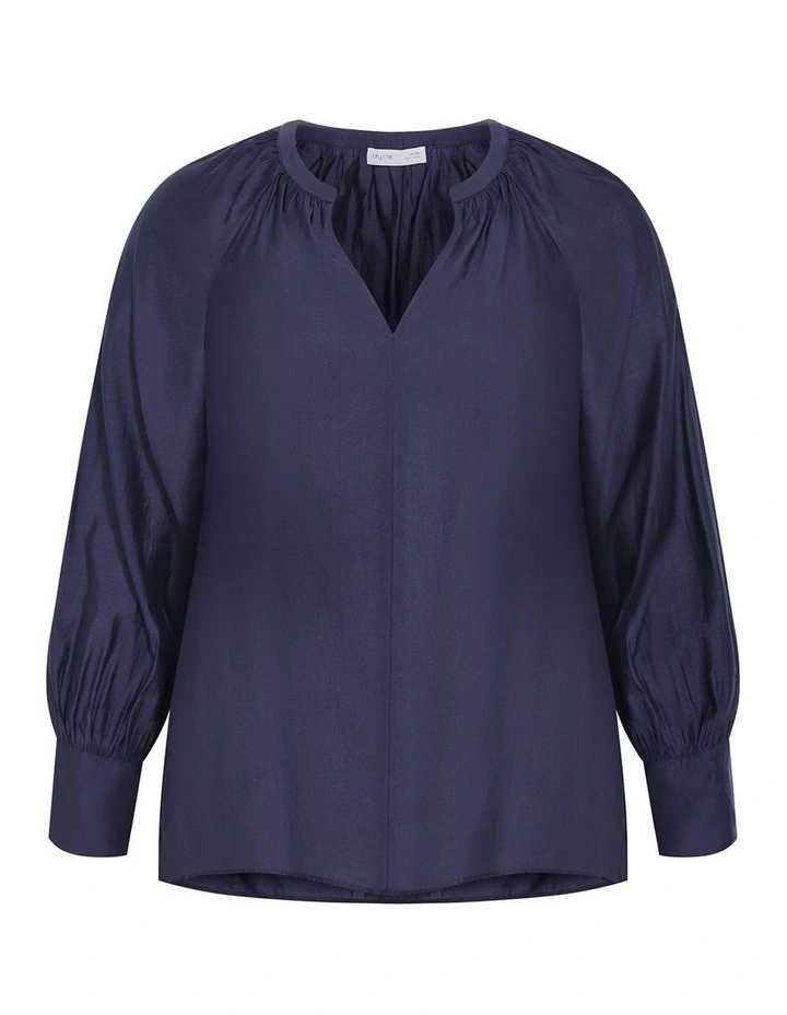 Felicity Relaxed V Neck Shirt in Navy image 3