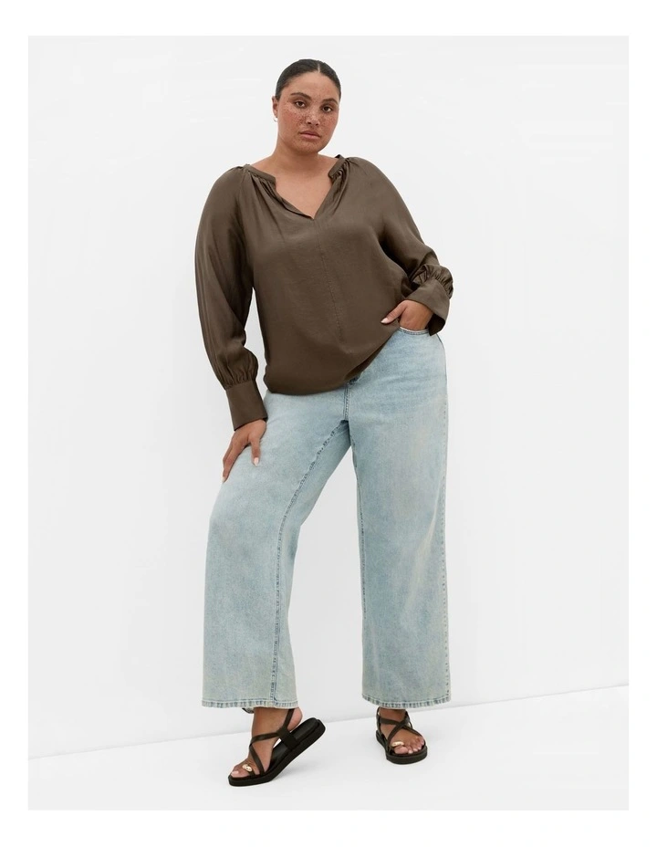 Felicity Relaxed V Neck Shirt in Khaki image 1