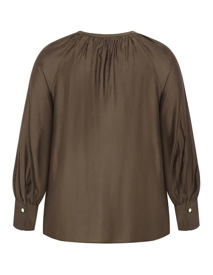 Felicity Relaxed V Neck Shirt in Khaki image 3