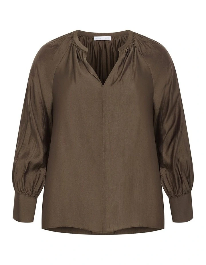 Felicity Relaxed V Neck Shirt in Khaki image 4