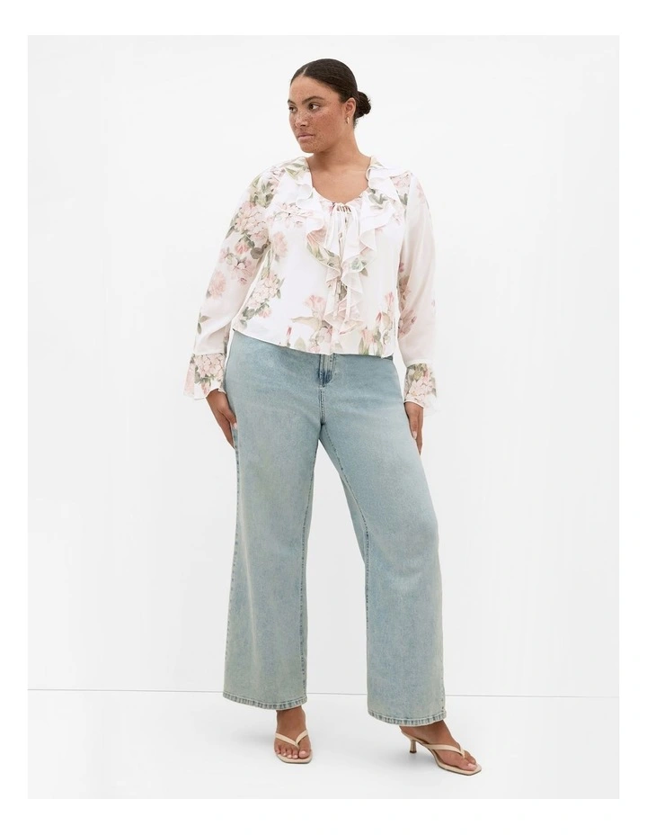 Luscious Print Ruffle Top in Ivory image 1