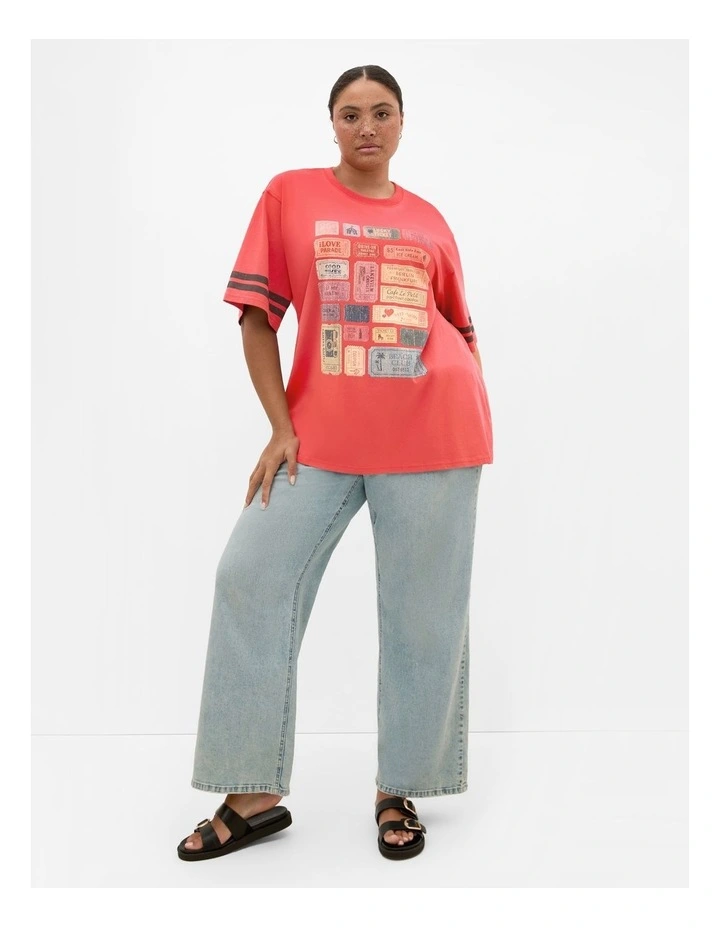 Oversized Tickets Tee in Vintage Red image 1