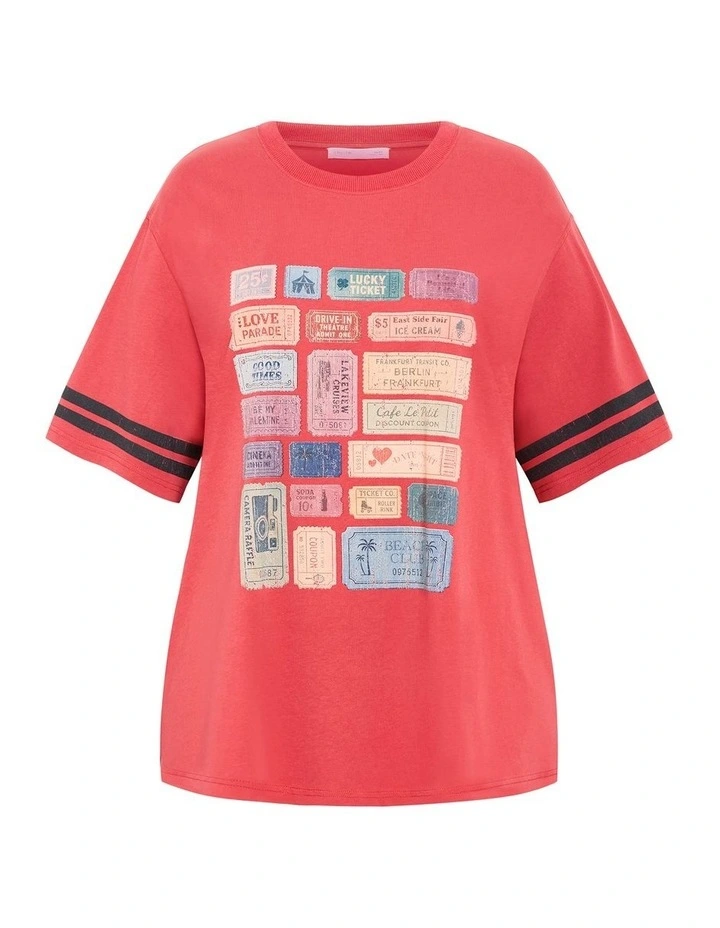 Oversized Tickets Tee in Vintage Red image 3