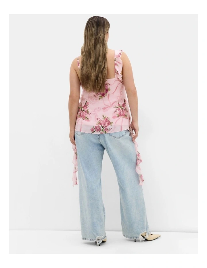 Waverly Frill Print Top in Pink image 2