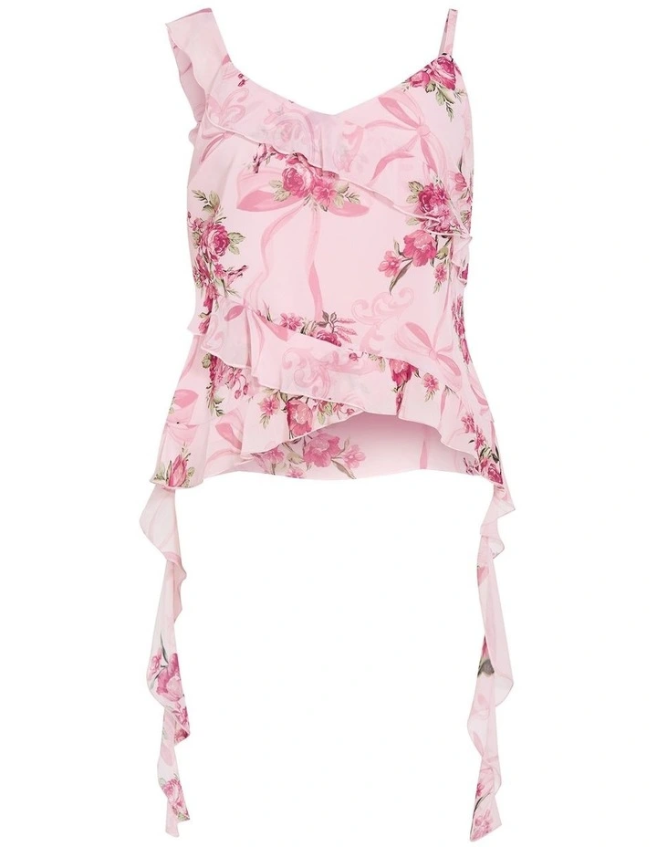 Waverly Frill Print Top in Pink image 3