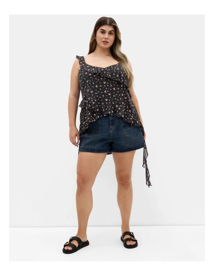 Waverly Frill Print Top in Black image 1
