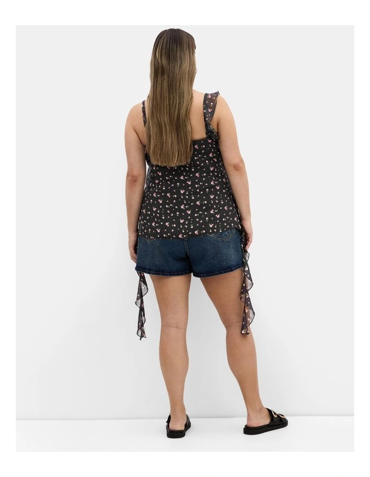 Waverly Frill Print Top in Black image 2