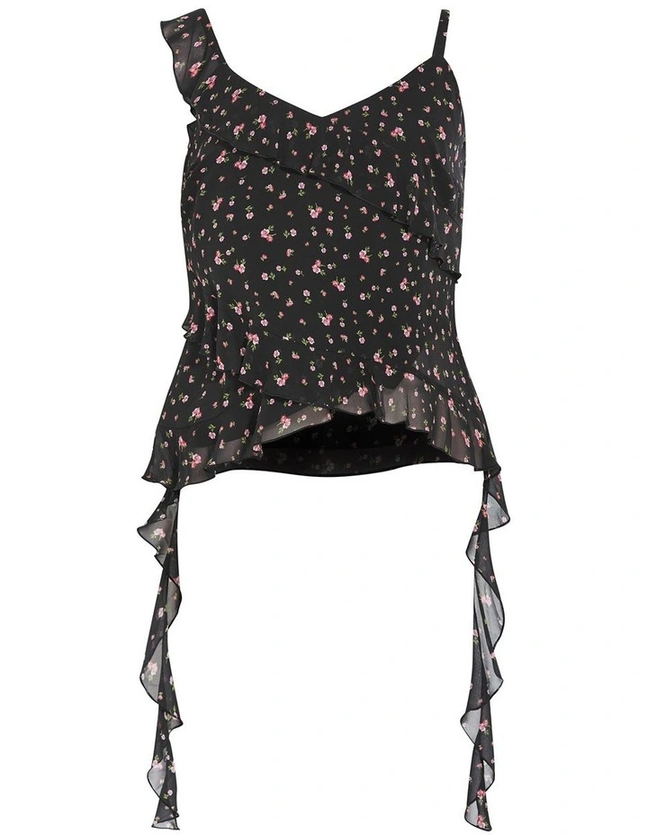 Waverly Frill Print Top in Black image 3