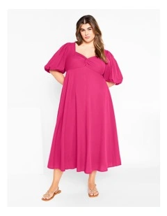 Hermione Balloon Sleeve Textured Dress in Pink