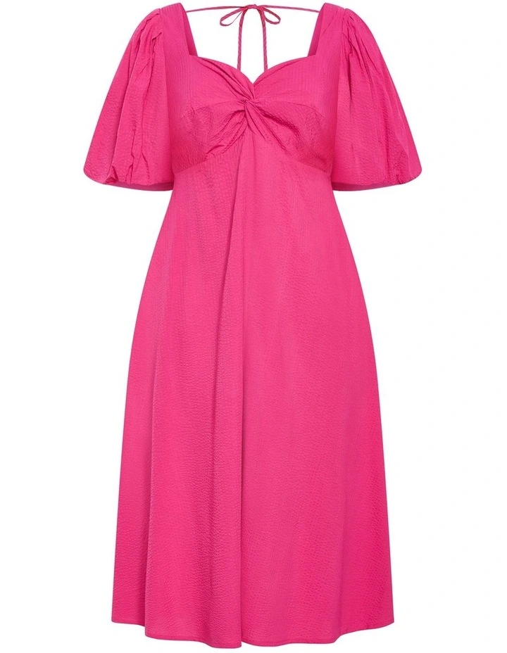 Hermione Balloon Sleeve Textured Dress in Pink image 3