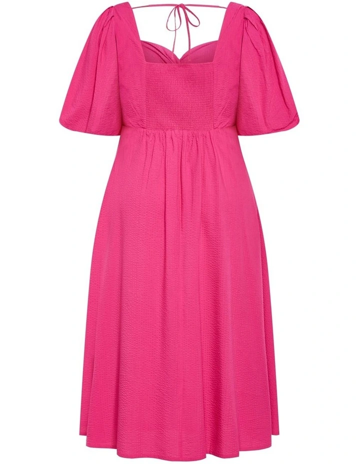 Hermione Balloon Sleeve Textured Dress in Pink image 5