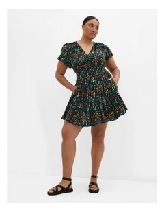 Dania Print Mini Dress in Black