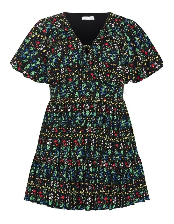 Dania Print Mini Dress in Black image 3