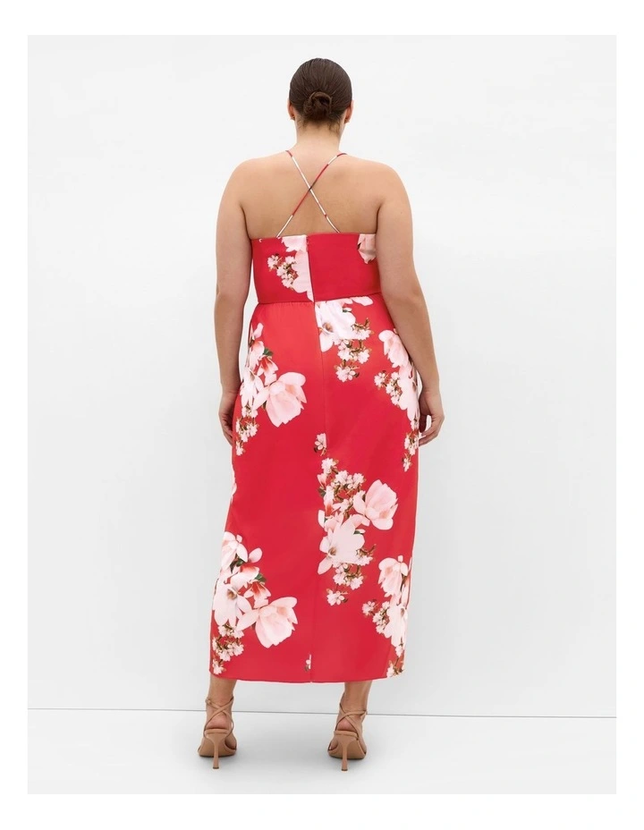 Lotus Print Maxi Dress in Coral Red image 2