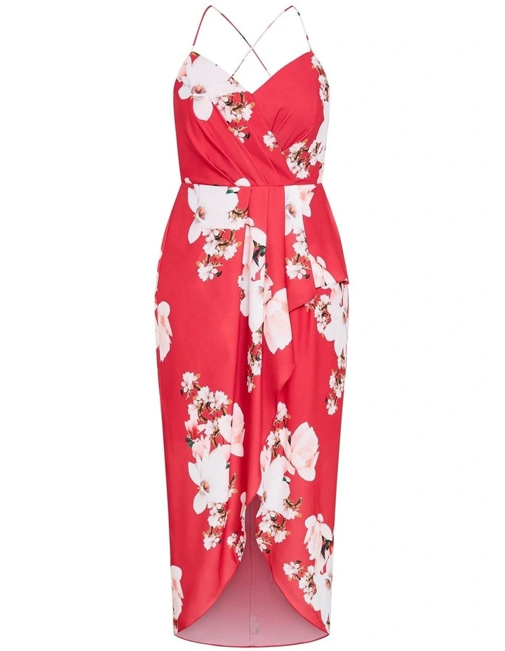 Lotus Print Maxi Dress in Coral Red image 3