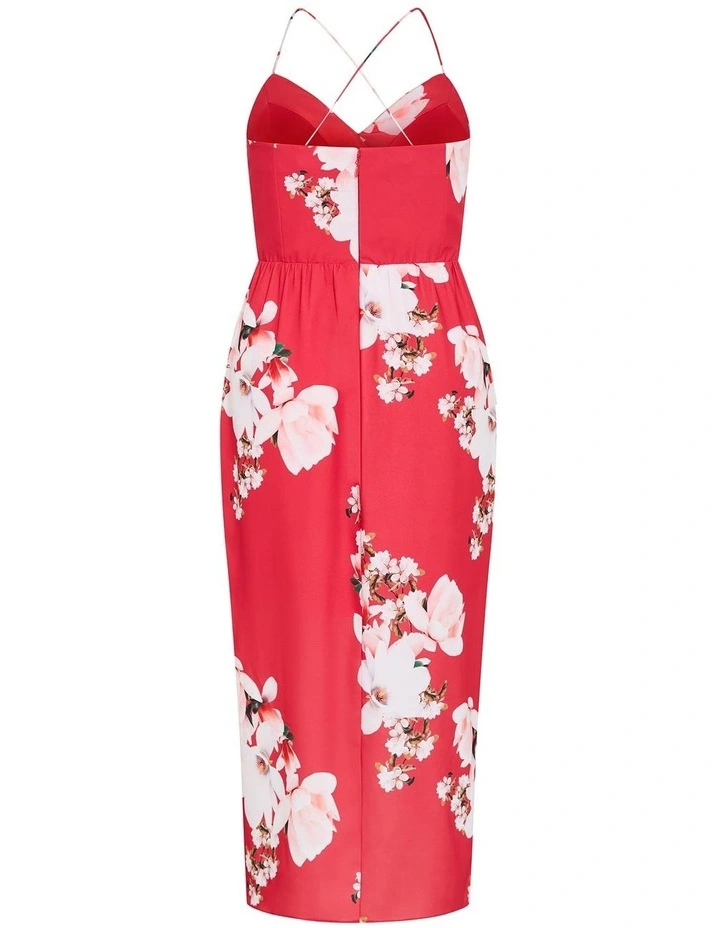 Lotus Print Maxi Dress in Coral Red image 4
