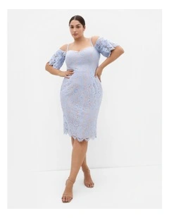 Amelia Lace Midi Dress in Powder Blue