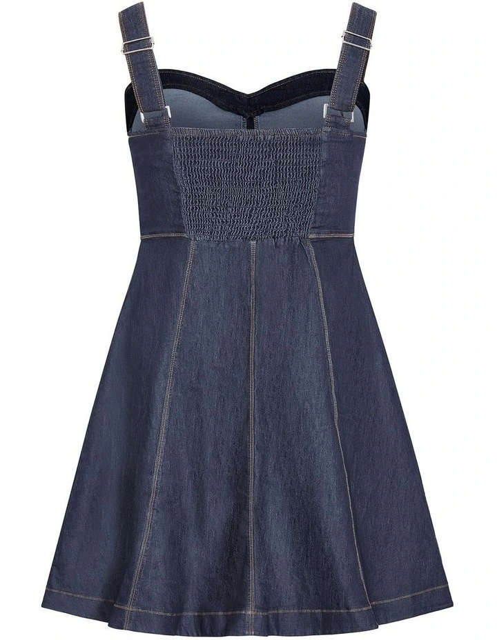 Denim Flare Mini Dress in Dark Wash image 4
