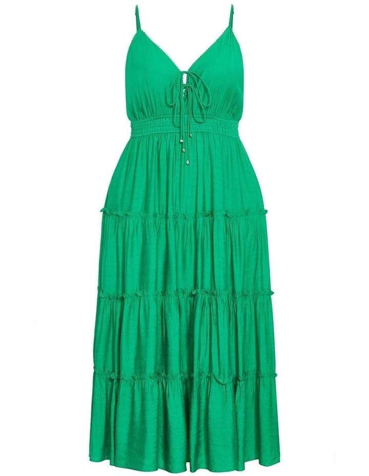 Aiza Tier Midi Dress in Kelly Green image 3