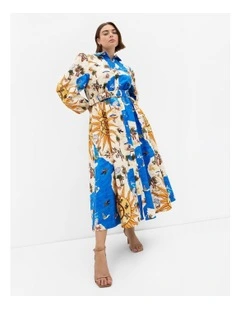 Elysia Placement Print Maxi Dress in Ocean Blue