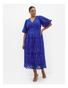 Dani Embroidered Midi Dress in Ocean Blue