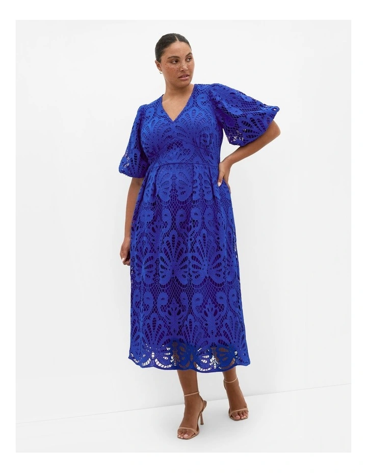 Dani Embroidered Midi Dress in Ocean Blue image 1